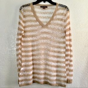 Crocheted tan & white long sleeve top